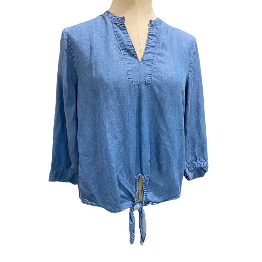 Small Harper Heritage Womens Soft Lightweight Denim Blouse Shirt Tie Front